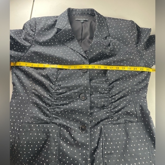 Lafayette 148 Black White Ruched Polkadot Blazer Jacket Size 14 - Picture 5 of 5